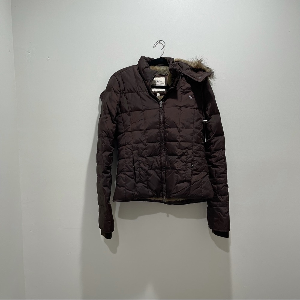 Abercrombie brown fur lined fur hood warm coat large